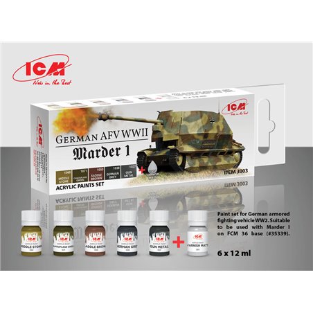 Acrylic paint set for German AFV WW2 (Marder I) 6 x12 ml