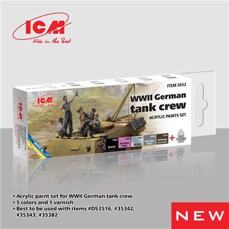 Acrylic paint set for WWII German tank crew 6 x 12 ml