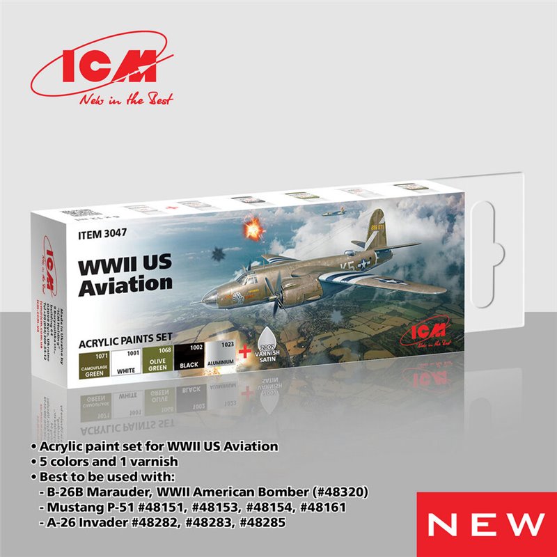 Acrylic paint set for WWII US Aviation 6 x 12 ml