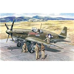 Mustang P-51 B WWII American Fighter with  USAAF Pilots and Ground Personnel