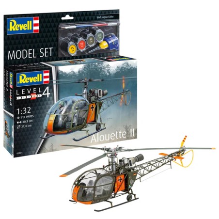 Maqueta 1/32 Aerospatiale Alouette II de Revell con 191 piezas y detalles históricos.