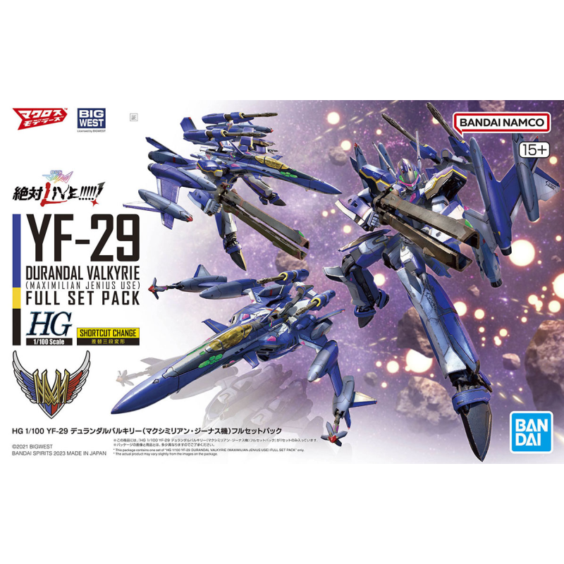 Maqueta transformable 1/100 HG YF-29 Durandal Valkyrie Maximilian Genus Full Set Pack Bandai en Robotines