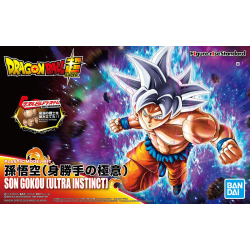 Maqueta Son Goku Ultra Instinct - Dragon Ball Super, modelo articulado Figure-rise Standard de Bandai con efectos de Kamehameha.