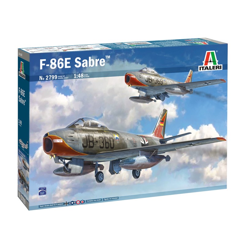 Maqueta 1/48 F-86E Sabre de Italeri, detallado caza a reacción con calcas para Canadá, Alemania, Italia y EE.UU.