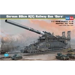 Maqueta 1/72 80cm K(E) Dora Railway Gun de HobbyBoss, arma ferroviaria histórica